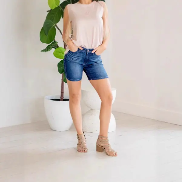 Everyday Comfort Cotton Denim Shorts with Mid-Rise Waist Everyday Comfort Cotton Denim Shorts with Mid-Rise Waist