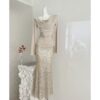 Women's Champagne Gold Sequin Two-Piece Evening Gown Set Ruched Top Mermaid Skirt Formal Party Dress Women's Champagne Gold Sequin Two-Piece Evening Gown Set Ruched Top Mermaid Skirt Formal Party Dress
