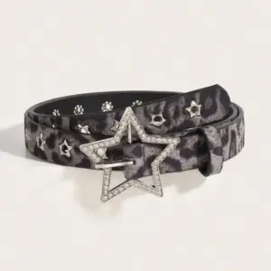 Statement Black PU Belt with Star Rivet Metal Eyelets