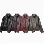 Women’s Faux Leather Jacket Stand-Up Collar Pockets