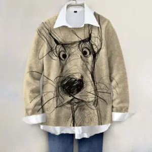 Womens Printed Raglan Long-Sleeve Sweatshirt Casual Pullover Top