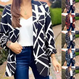 Women's Fashion Versatile Print Versatile Suit Collar Buttonless Blazer