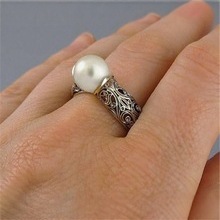 Pearl Inlay Gold ABS Ring for Women with Geometric Design
