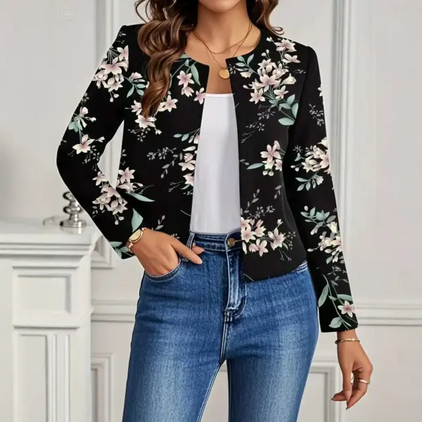 Women's Casual Crew-Neck Printed Short Long-Sleeve Jacket