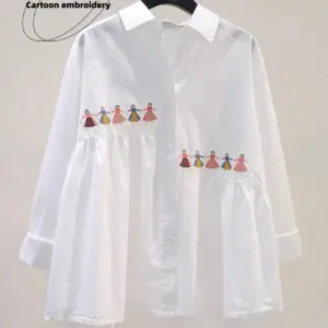 White Embroidered Cartoon-patterned Shirt