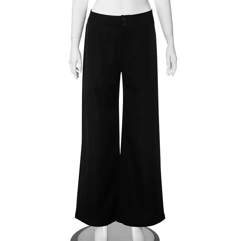 High-Waist Button Loose Trousers for Women with Patch High-Waist Button Loose Trousers for Women with Patch