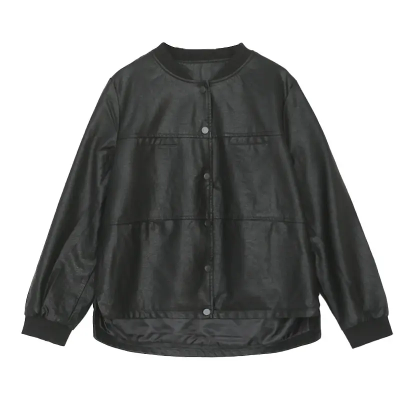 Lightweight PU Leather Jacket for Women, Black Autumn Coat 0.84 lb