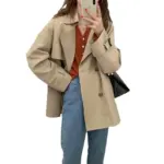 Korean-Style Draping Women’s Coat - Patchwork Solid Black/Khaki