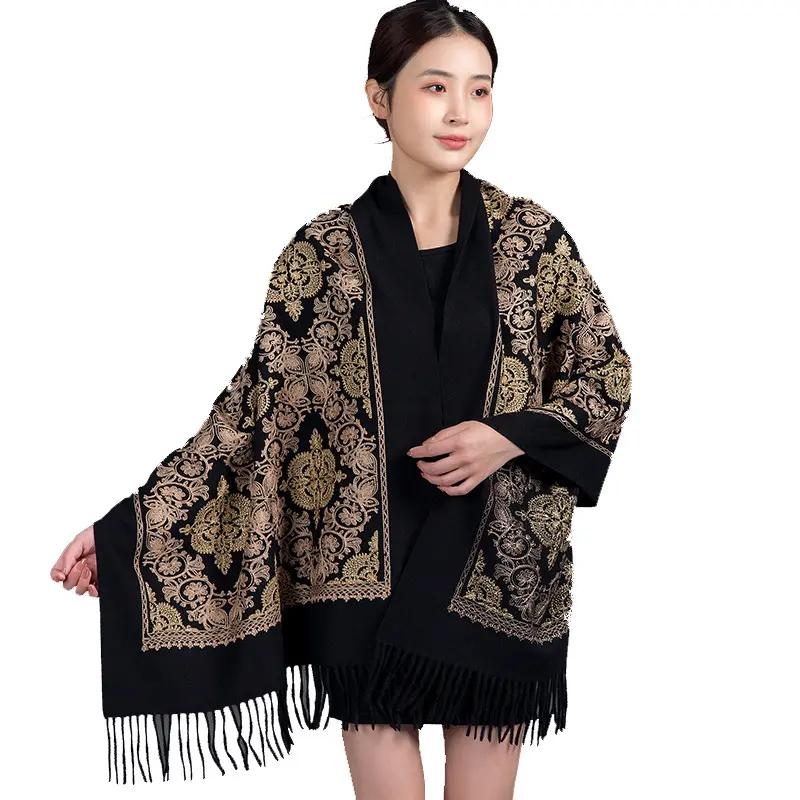 Crown Embroidered Korean Style Scarf, 200 cm Long for Warm Layering