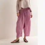 Striped Straight-leg Pants Elastic Waist Cropped Pleated Pants