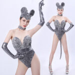 Light-Catching Grey Sequin Stage Costume Set for Women - One Size