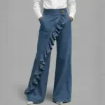 Vintage High-Waist A-Line Denim Trousers with Buttons