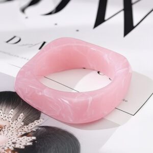 Wide Acrylic Bracelet with Round Circular Ring Pink Pink