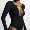 Solid Color Sexy Slim-fit Ribbed Button Long-sleeve Women's Bodysuit Solid Color Sexy Slim-fit Ribbed Button Long-sleeve Women's Bodysuit