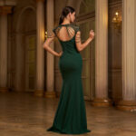Sequin Slim-Fit Fishtail Evening Dress with Round Neck