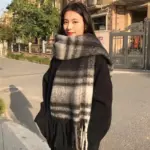 Rainbow-grid Womens Mohair Thermal Snood Long Style