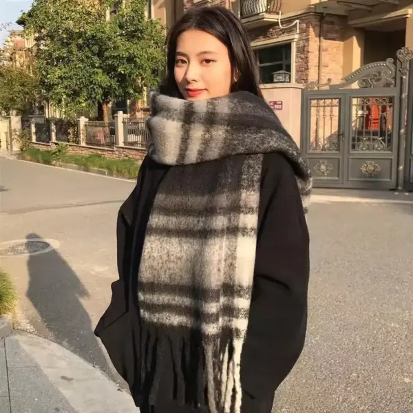 Rainbow-grid Womens Mohair Thermal Snood Long Style