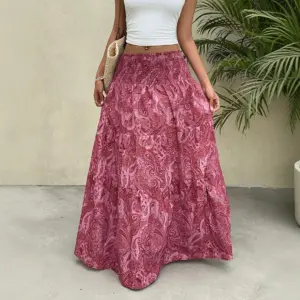 Waist-Cinching A-Line Floral Skirt for Women, Mid-Length