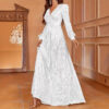 Sparkling Sequined Long Sleeve V-Neck High Waist Evening Dress Sparkling Sequined Long Sleeve V-Neck High Waist Evening Dress