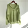 European And American-style Lapel Solid-color Cotton-linen Top Loose-fitting European And American-style Lapel Solid-color Cotton-linen Top Loose-fitting