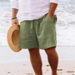 Summer Drawstring Shorts With Pockets Fashion Casual Solid Color Vacations Beach Pants Mens Clothing