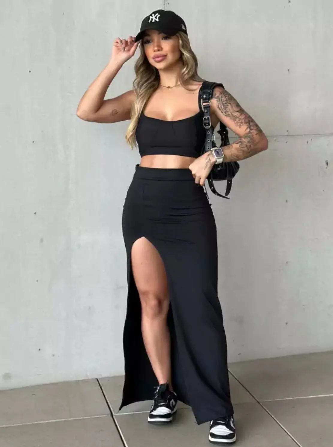 Sleek Bodycon Polyester Skirt for Women with Slit Detail