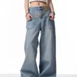 Retro Reverse-Wear Washed Denim Jeans for Men, Mid-Rise