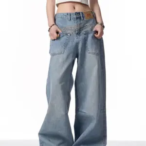Retro Reverse-Wear Washed Denim Jeans for Men, Mid-Rise