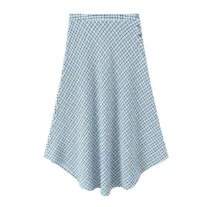 European And American Women's Fashion Plaid Asymmetrical Midi Skirt