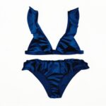 Support-Free Velvet Ruffle Bikini Set with Removable Pads