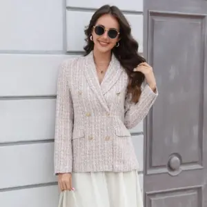 Women's Fashionable Tweed Vintage Long-Sleeve Blazer
