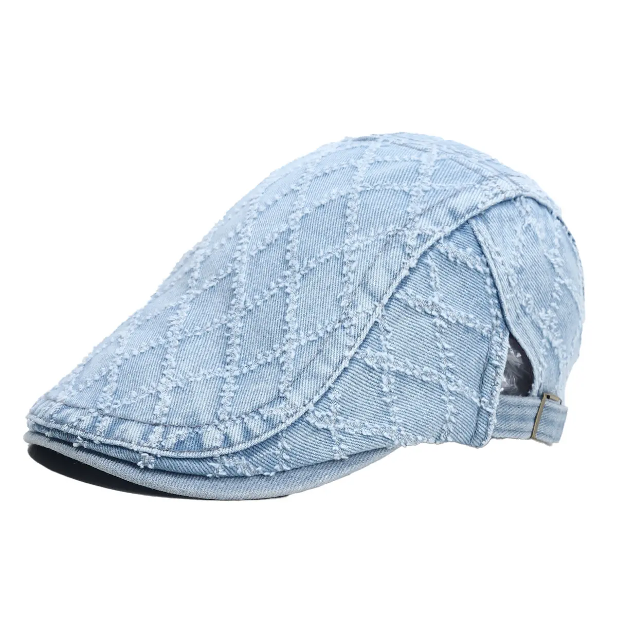 Distressed Denim Beret with Frayed Edges for Retro Style