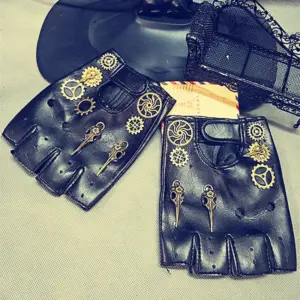 Women's Black Stylish Gothic Rose Bow Gloves
