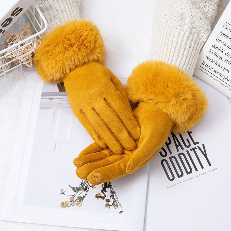 Thermal Touchscreen Suede Gloves with Fleece Lining, Free Size
