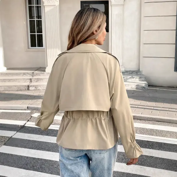 Drawstring-Waist Khaki Coat for Petite Frames, Relaxed Fit