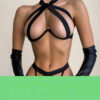 Bold Black Lace-Up Mesh Bra and Panties Set for Women
