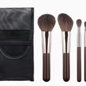 Portable makeup brush set-wool model-mesh brush bag-aluminum tube + wooden handle-5-piece set-1 set