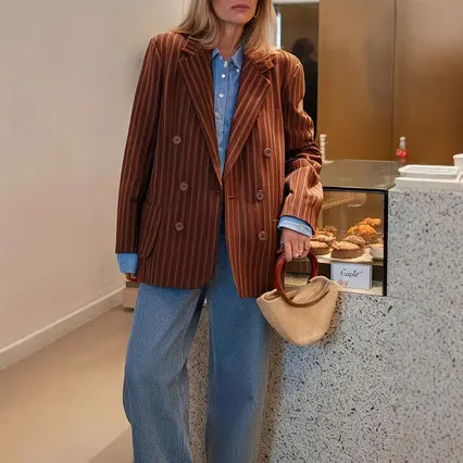 Women's SpringAutumn New Arrival Loose-Fit Retro Striped Blazer Jacket Women's SpringAutumn New Arrival Loose-Fit Retro Striped Blazer Jacket