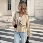 Drawstring-Waist Khaki Coat for Petite Frames, Relaxed Fit