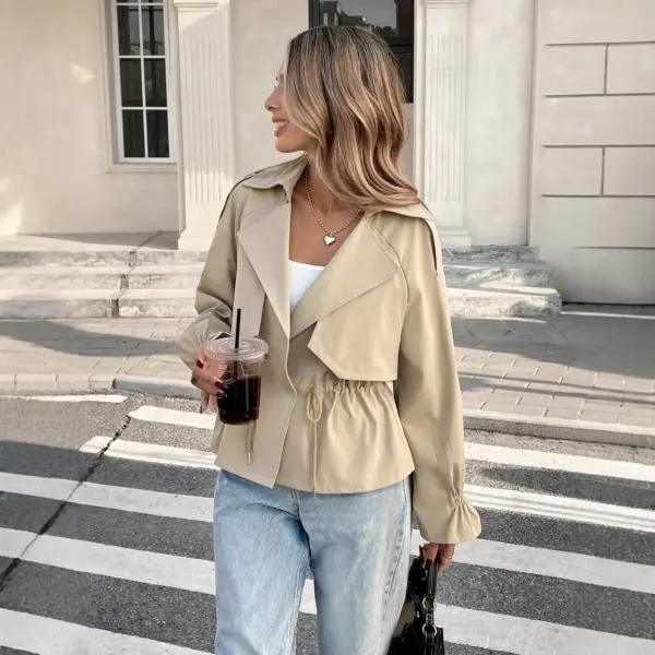 Drawstring-Waist Khaki Coat for Petite Frames, Relaxed Fit