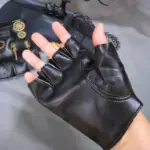 Gothic Rose Bow Statement Gloves for Women, Black Leather