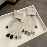Rhinestone Touch Screen Open Finger Finger Knitted Gloves