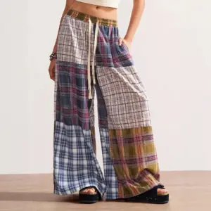 Printed Wide-Leg Drawstring Pants for Women, Mid-Rise Printed Wide-Leg Drawstring Pants for Women, Mid-Rise