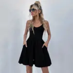 New Waist-cinching Loose Backless Pocket Knit Camisole Romper Shorts