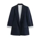 Polished Women’s Lapel Collar Blazer with Cuffed Sleeves