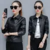 Slimming Fit Ladies Motorcycle Leather Jacket - PU PU in Black