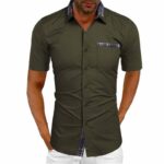 Contrast Button-Up Short Sleeve Shirt for Men - Lapel