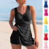 Shape-Support Chest Pad Solid Lace One-Piece Swimsuit