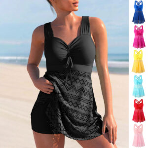 Shape-Support Chest Pad Solid Lace One-Piece Swimsuit