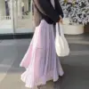 Womens Purple High-Waisted Flowy Fluffy Knit Skirt